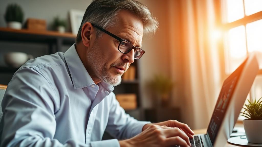 Man at laptop reviewing dashboard